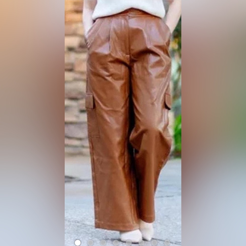Anthropologie x TwentySixHundred faux leather cargo pants camel color size 10 - Picture 3 of 10